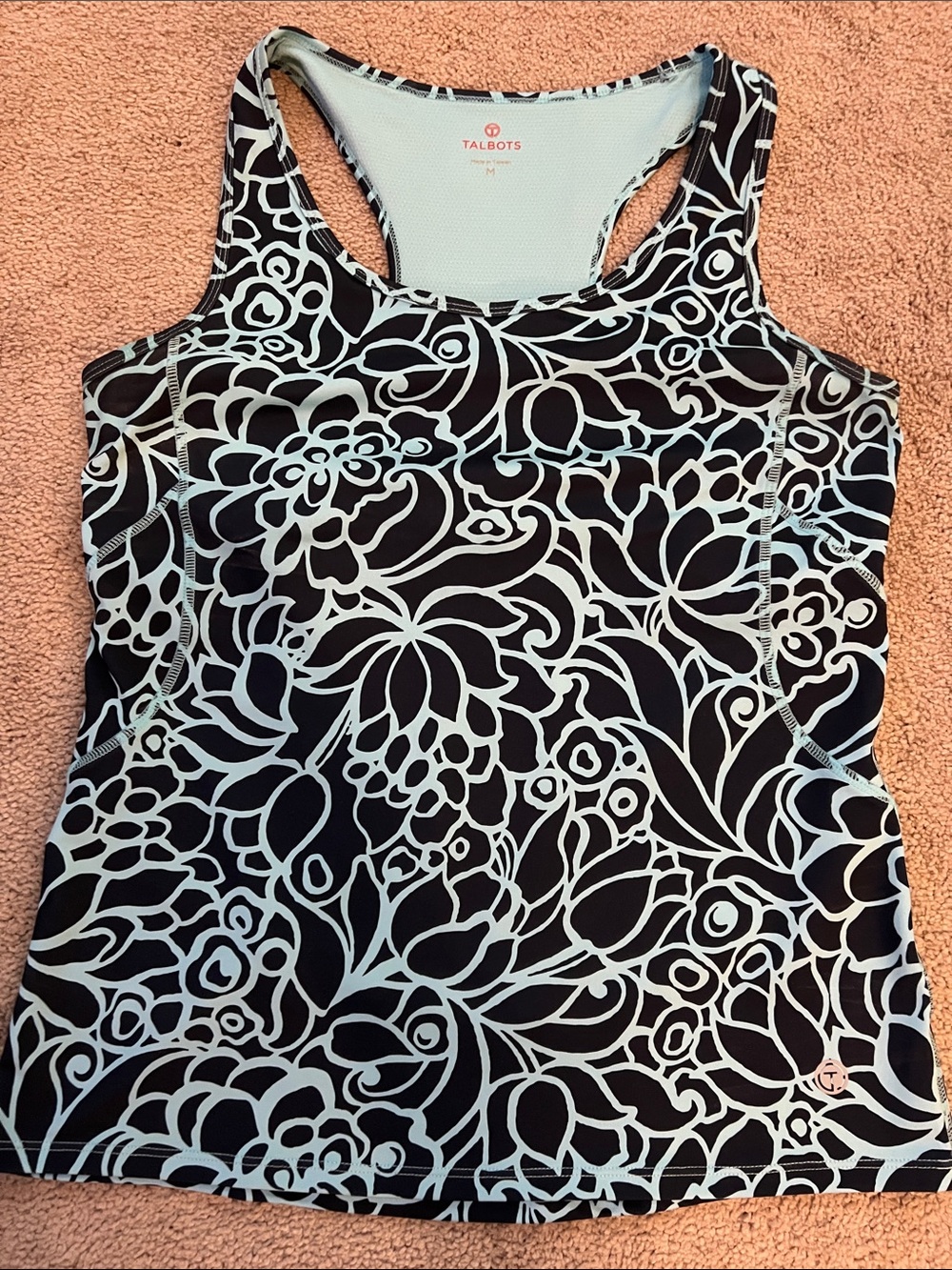 Talbots Navy and Light Blue Floral Racerback Tank with Built-in Bra- size M, EUC